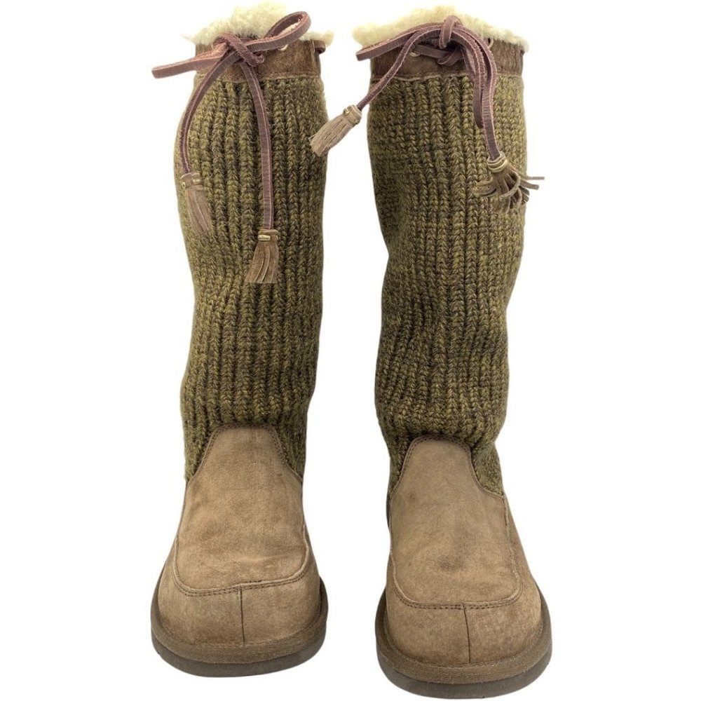 UGG Chestnut Suburb Crochet Knit Sheepskin Knee High Boots